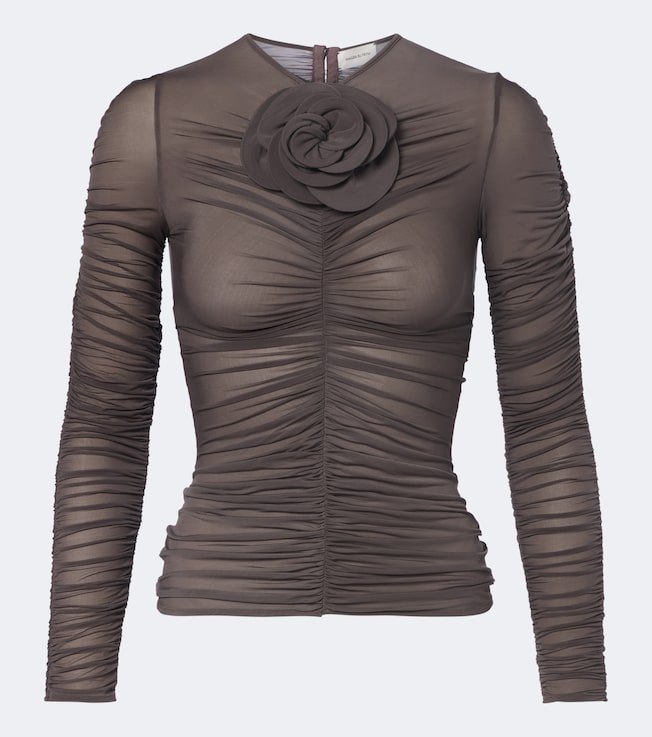 Floral-appliqué ruched top