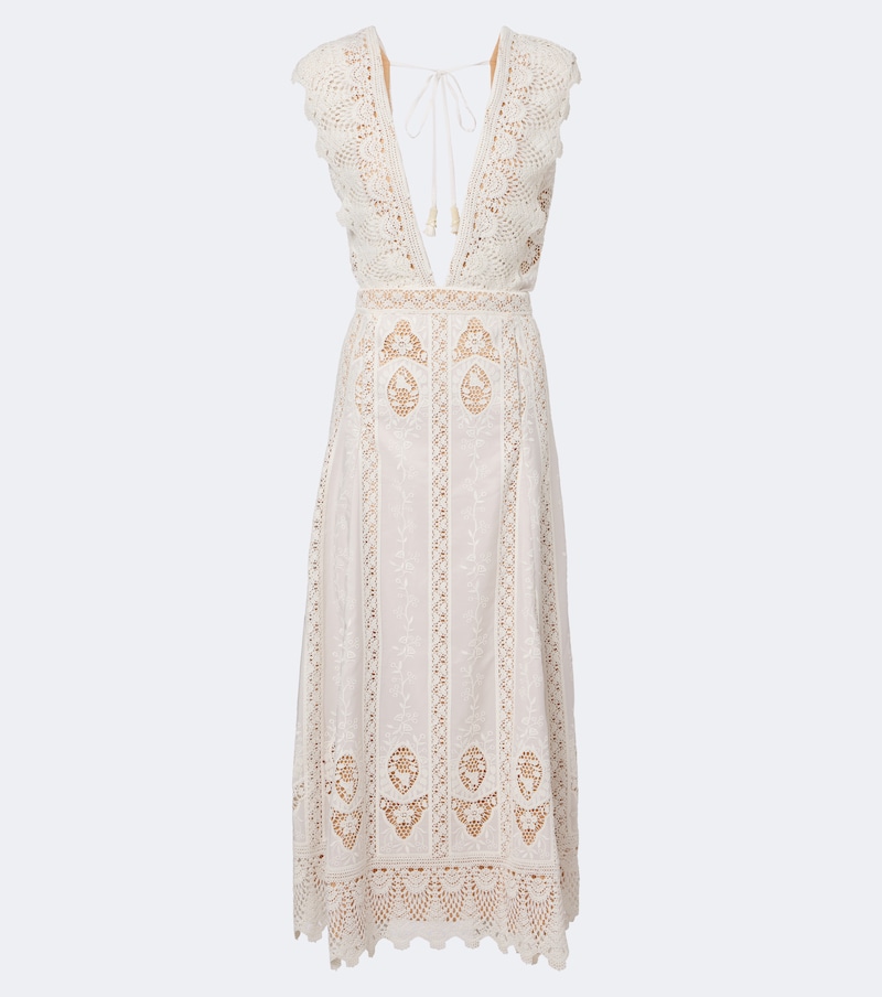 Embroidered crochet midi dress