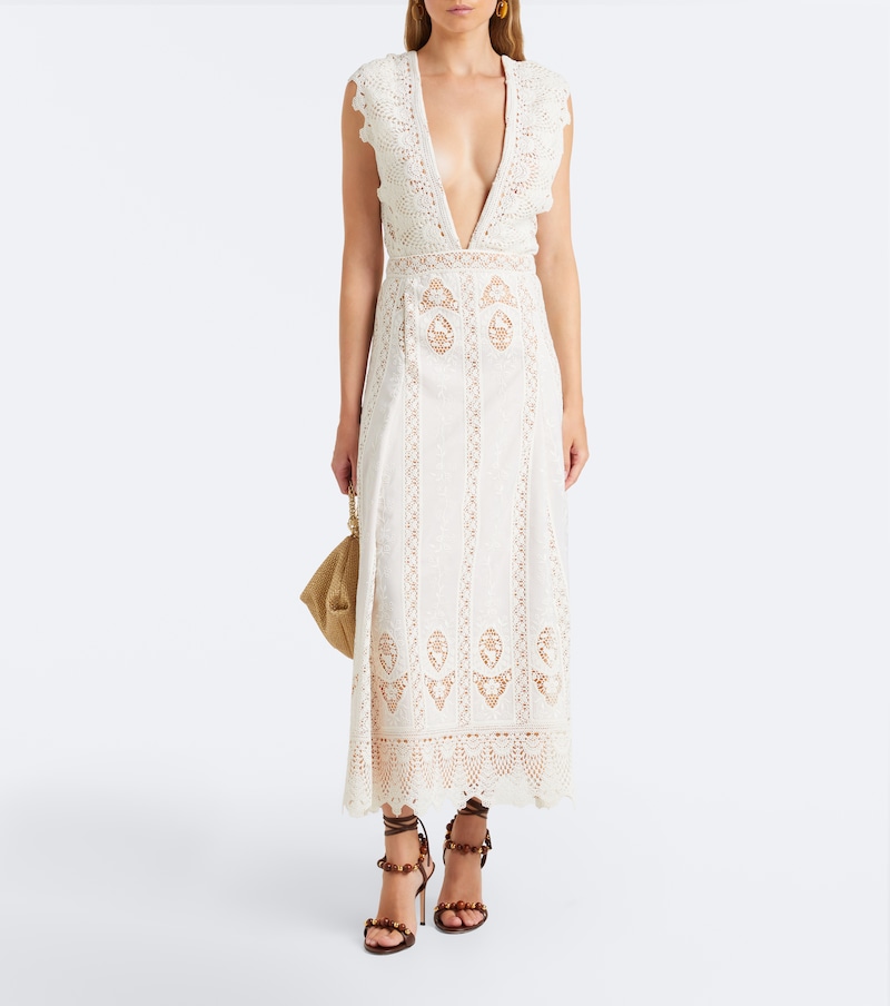 Embroidered crochet midi dress
