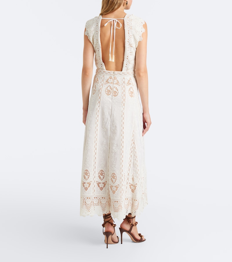 Embroidered crochet midi dress