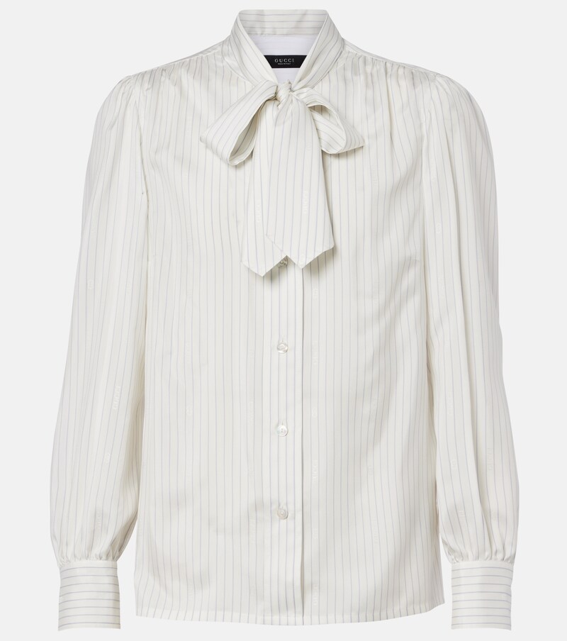 Pinstripe tie-neck silk shirt