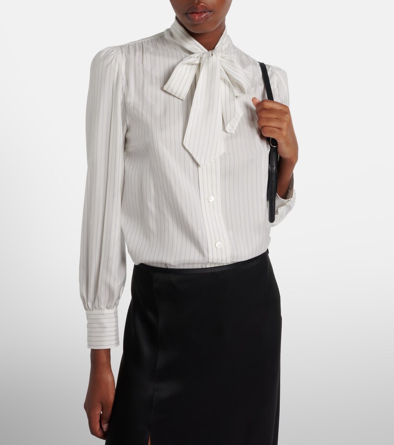 Pinstripe tie-neck silk shirt