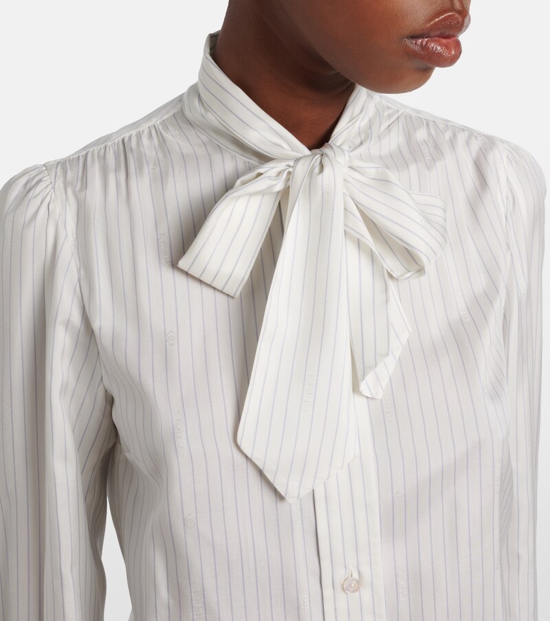 Pinstripe tie-neck silk shirt