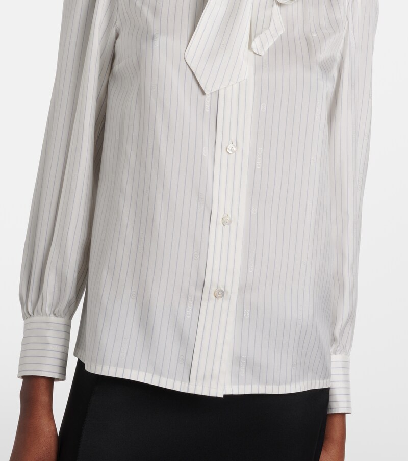 Pinstripe tie-neck silk shirt
