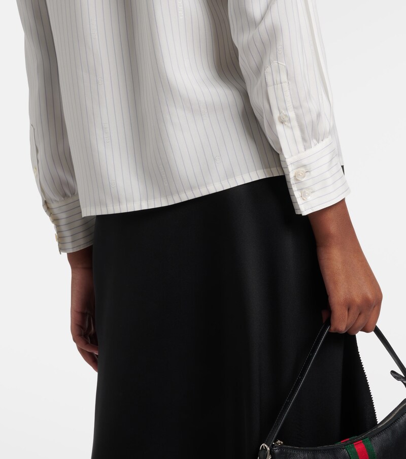 Pinstripe tie-neck silk shirt