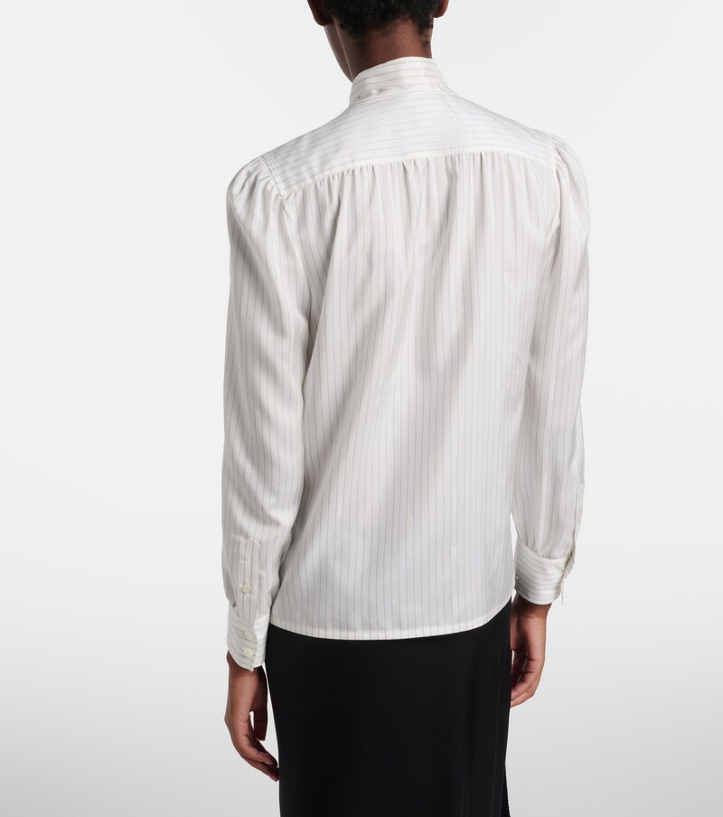 Pinstripe tie-neck silk shirt
