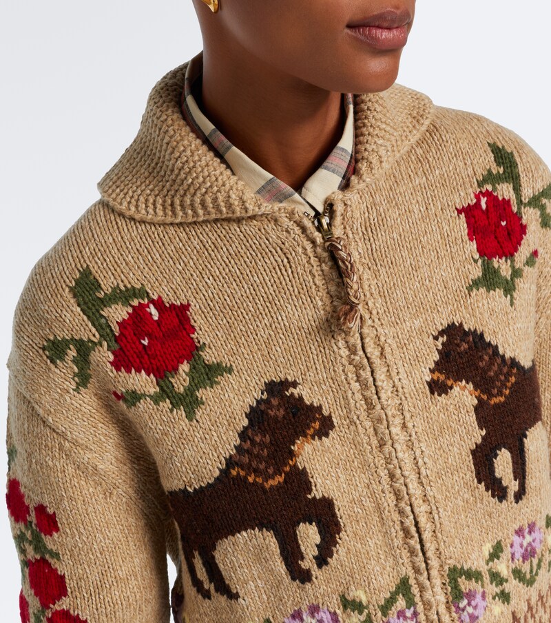 Intarsia wool and cotton zip-up cardigan