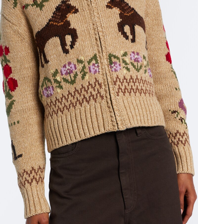 Intarsia wool and cotton zip-up cardigan