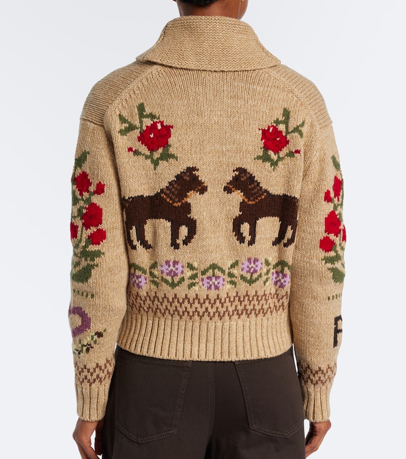 Intarsia wool and cotton zip-up cardigan