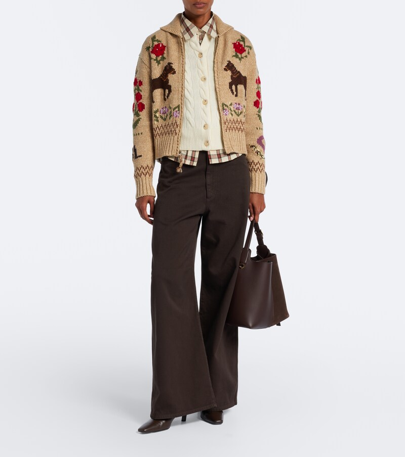 Intarsia wool and cotton zip-up cardigan