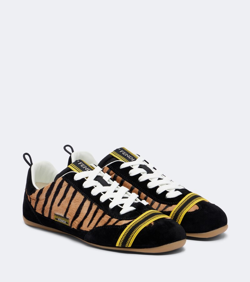 Wrap suede-trimmed calf hair sneakers