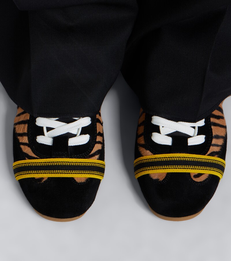 Wrap suede-trimmed calf hair sneakers