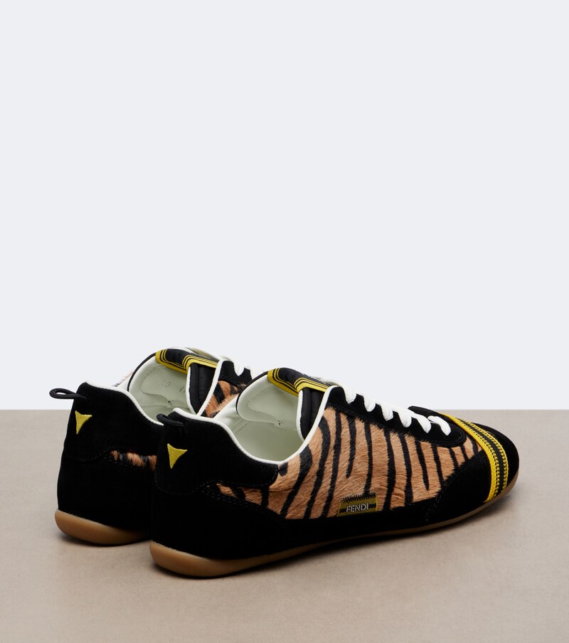 Wrap suede-trimmed calf hair sneakers