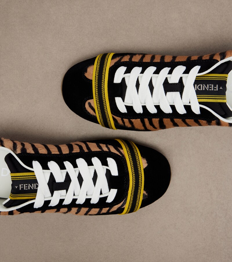 Wrap suede-trimmed calf hair sneakers