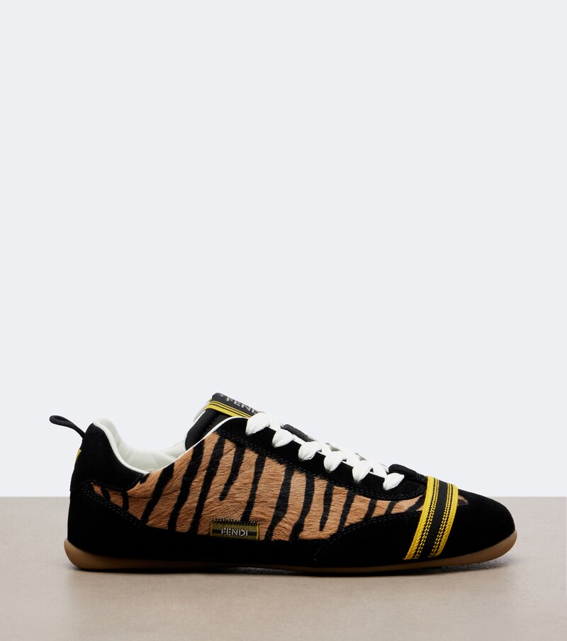 Wrap suede-trimmed calf hair sneakers