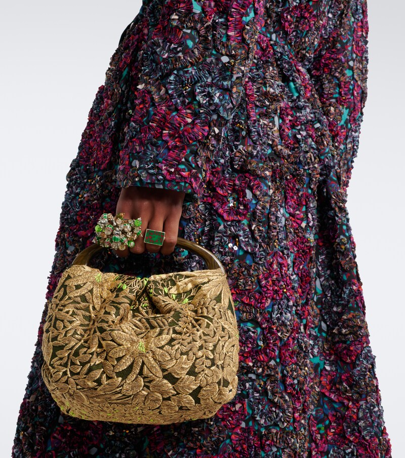 Small floral jacquard top-handle bag