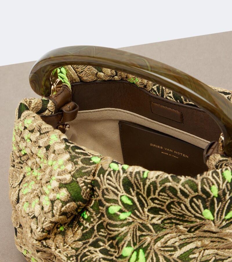 Small floral jacquard top-handle bag