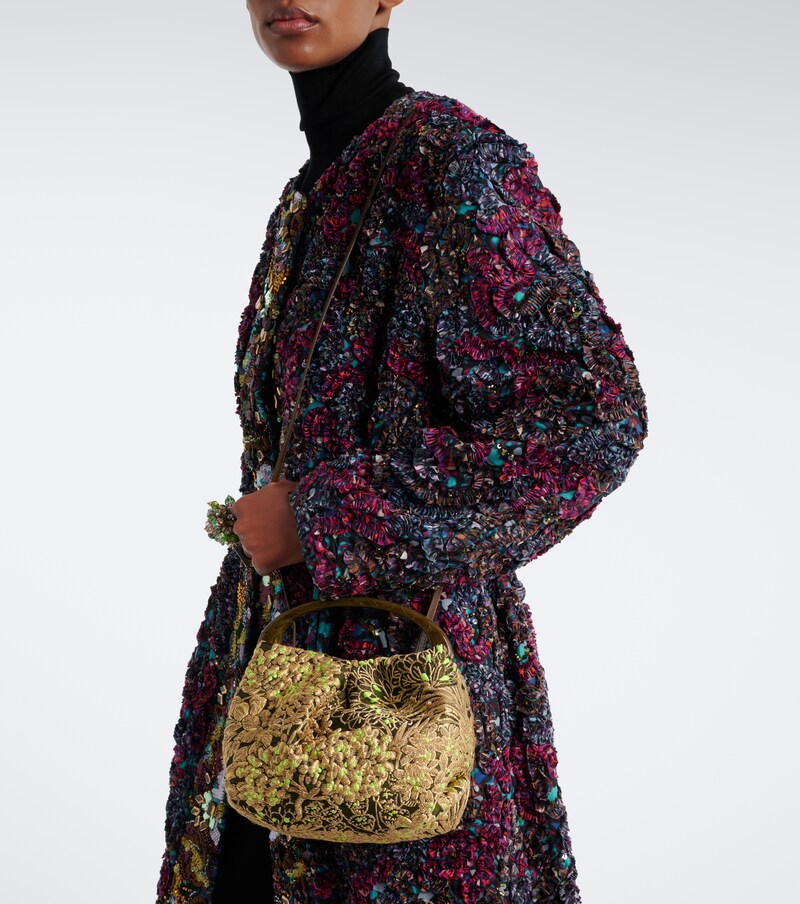 Small floral jacquard top-handle bag