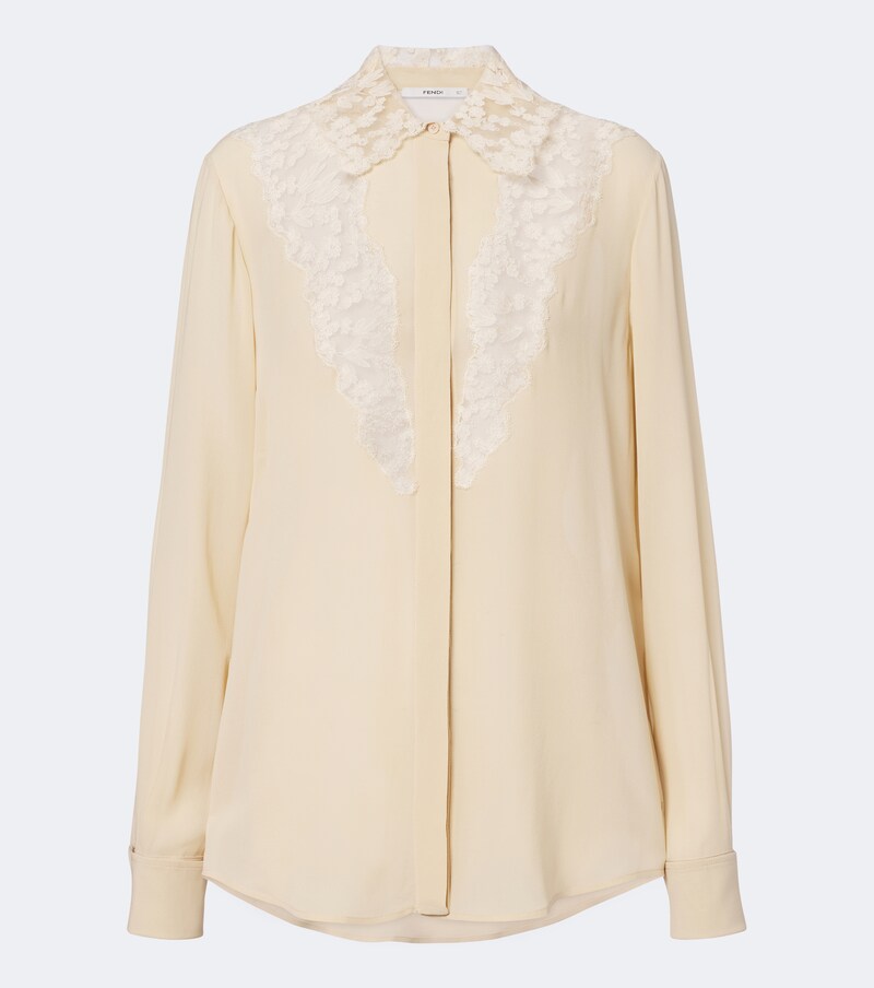 Lace-trimmed silk georgette shirt