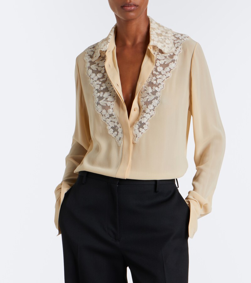 Lace-trimmed silk georgette shirt