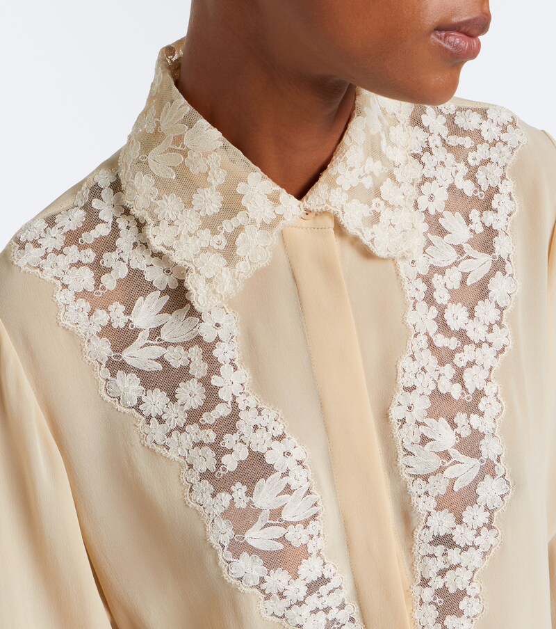 Lace-trimmed silk georgette shirt