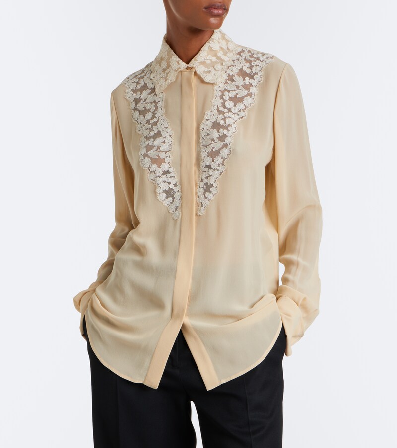 Lace-trimmed silk georgette shirt