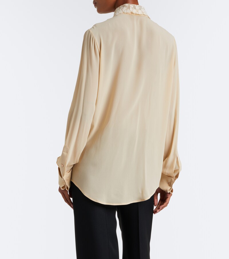 Lace-trimmed silk georgette shirt