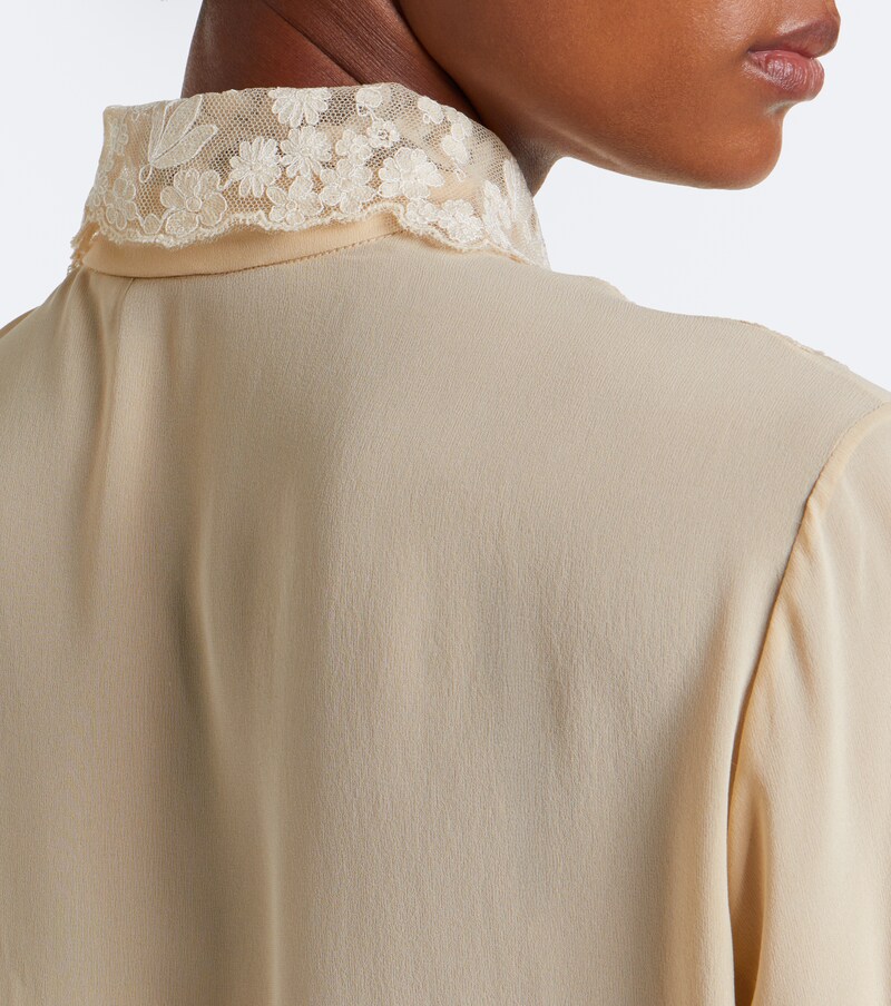Lace-trimmed silk georgette shirt