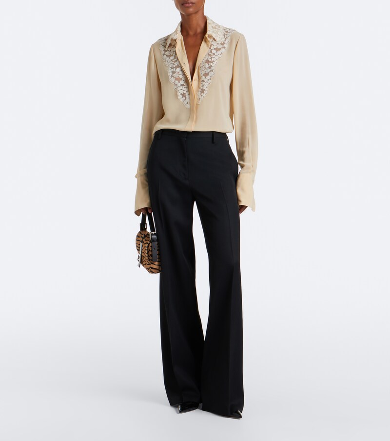 Lace-trimmed silk georgette shirt