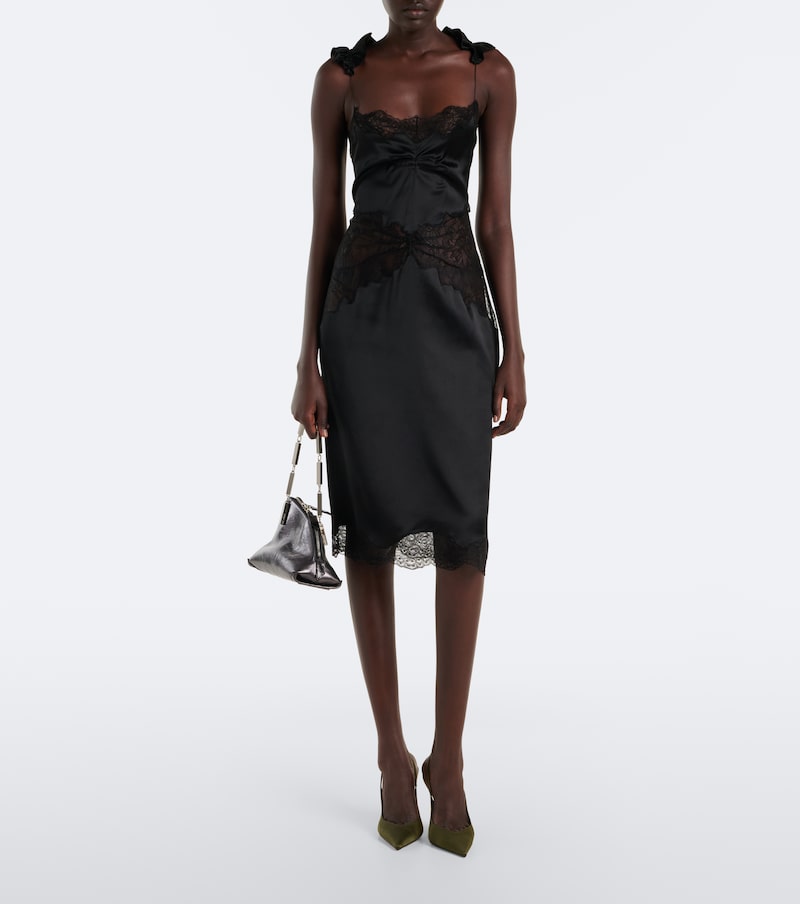Lace-trimmed satin midi dress