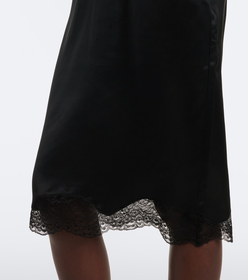Lace-trimmed satin midi dress