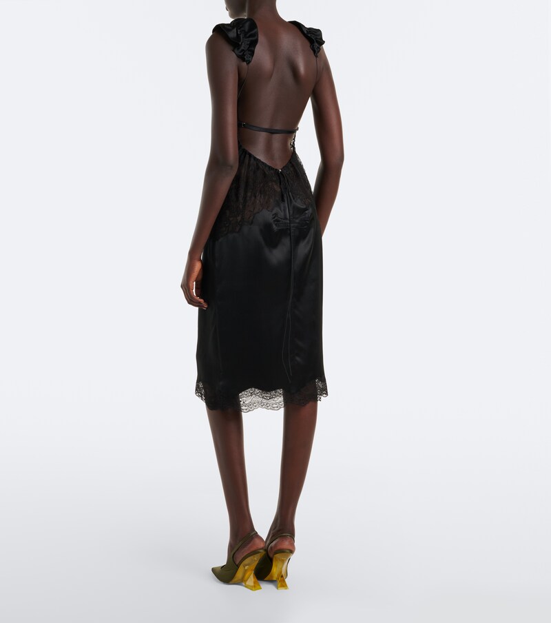 Lace-trimmed satin midi dress