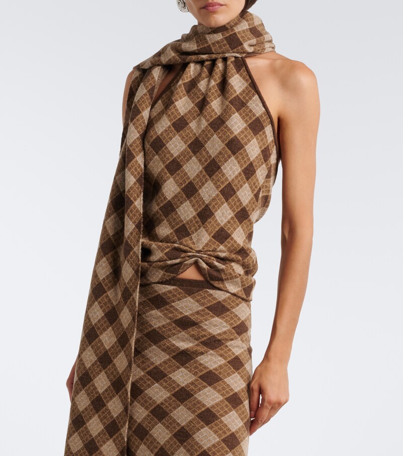 Kae scarf-detail plaid halterneck top