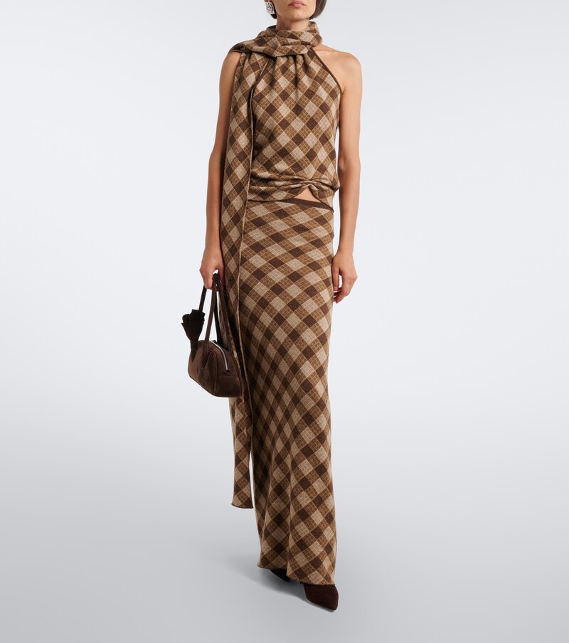 Kae scarf-detail plaid halterneck top