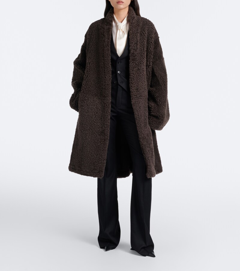Leather-trimmed reversible cashmere coat