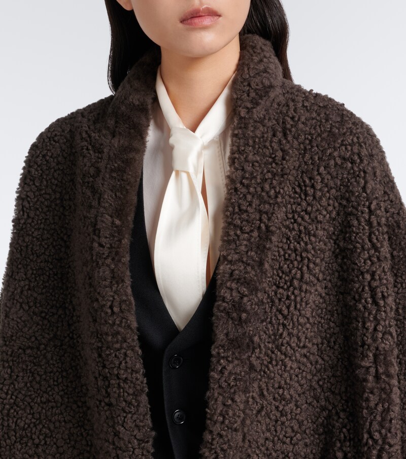 Leather-trimmed reversible cashmere coat