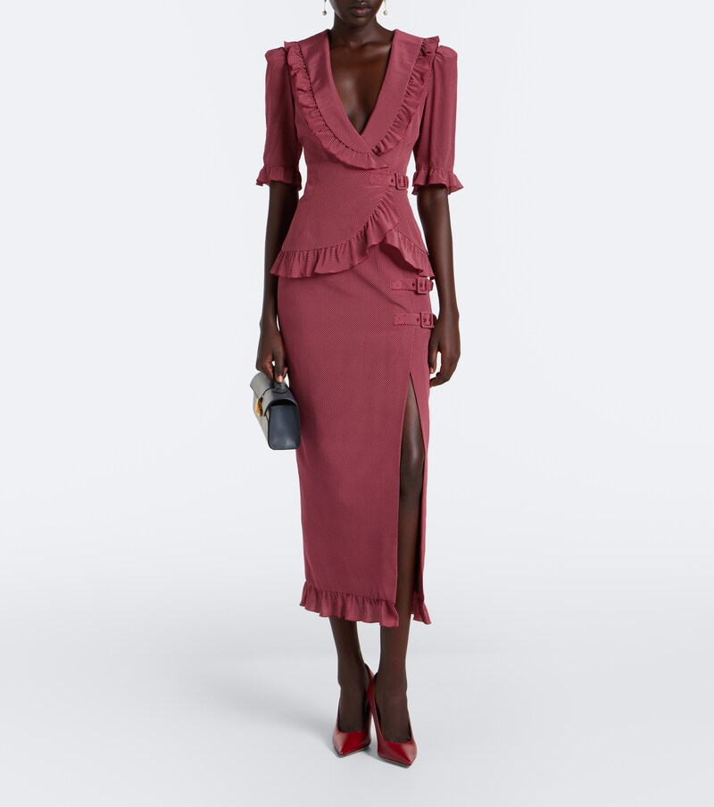 Ruffled polka-dot silk midi dress