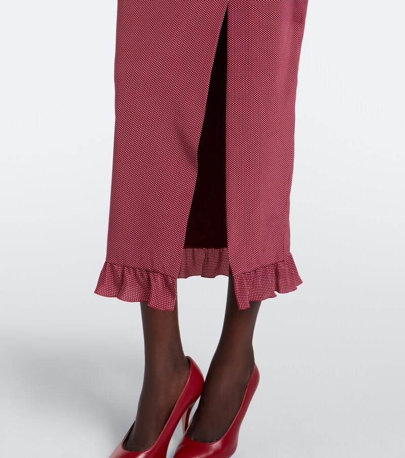 Ruffled polka-dot silk midi dress