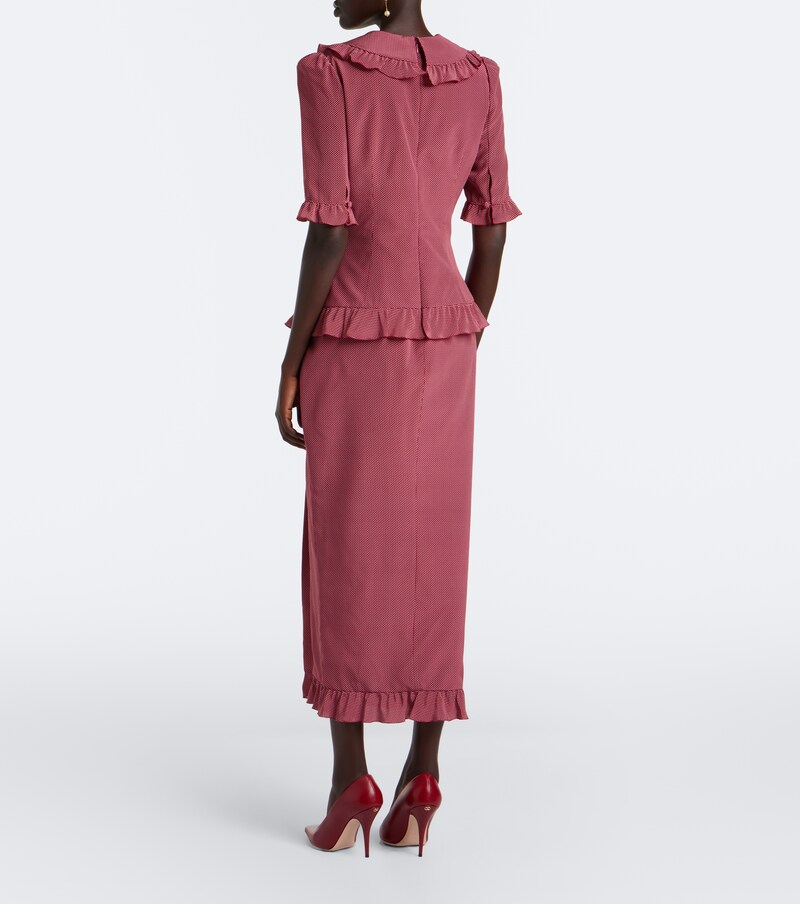 Ruffled polka-dot silk midi dress