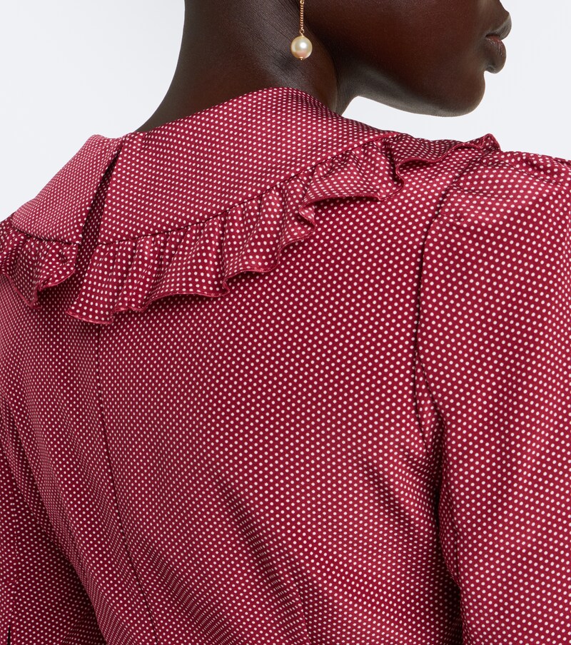 Ruffled polka-dot silk midi dress