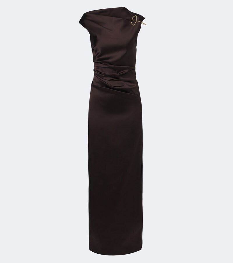 Ruched embellished satin cocktail dress