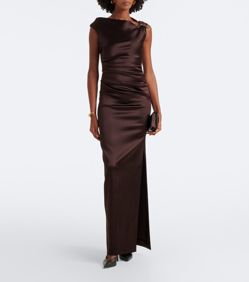 Ruched embellished satin cocktail dress