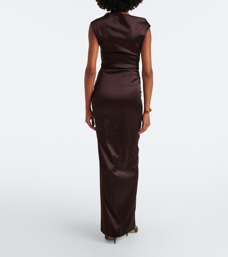 Ruched embellished satin cocktail dress