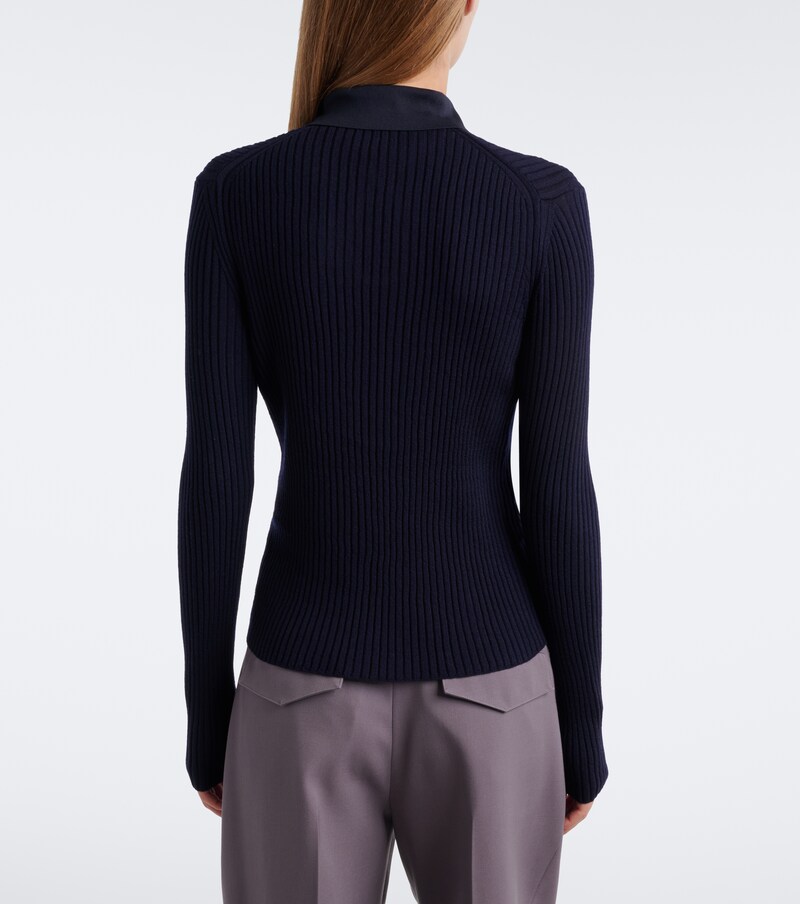 Cutout ribbed-knit wool polo sweater
