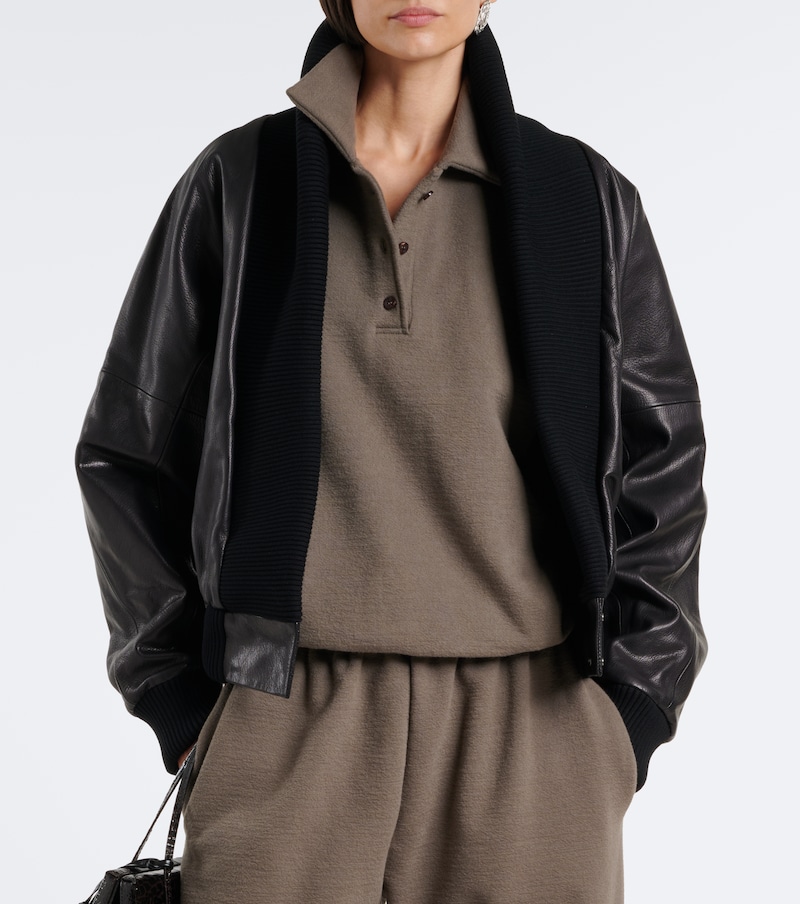 Cotton-blend fleece polo sweater