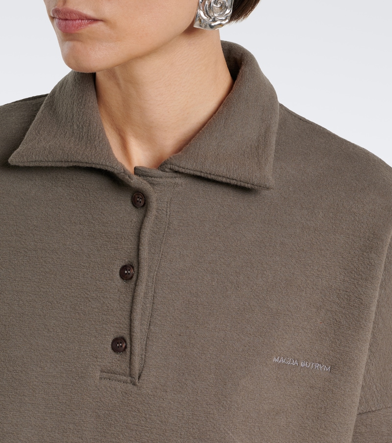 Cotton-blend fleece polo sweater