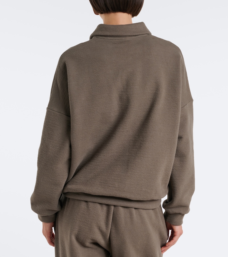 Cotton-blend fleece polo sweater