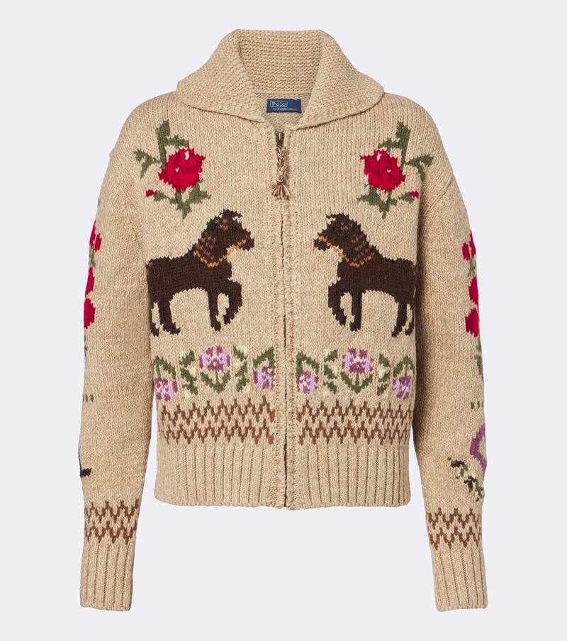 Intarsia wool and cotton zip-up cardigan