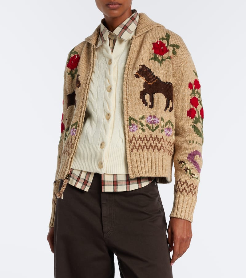 Intarsia wool and cotton zip-up cardigan