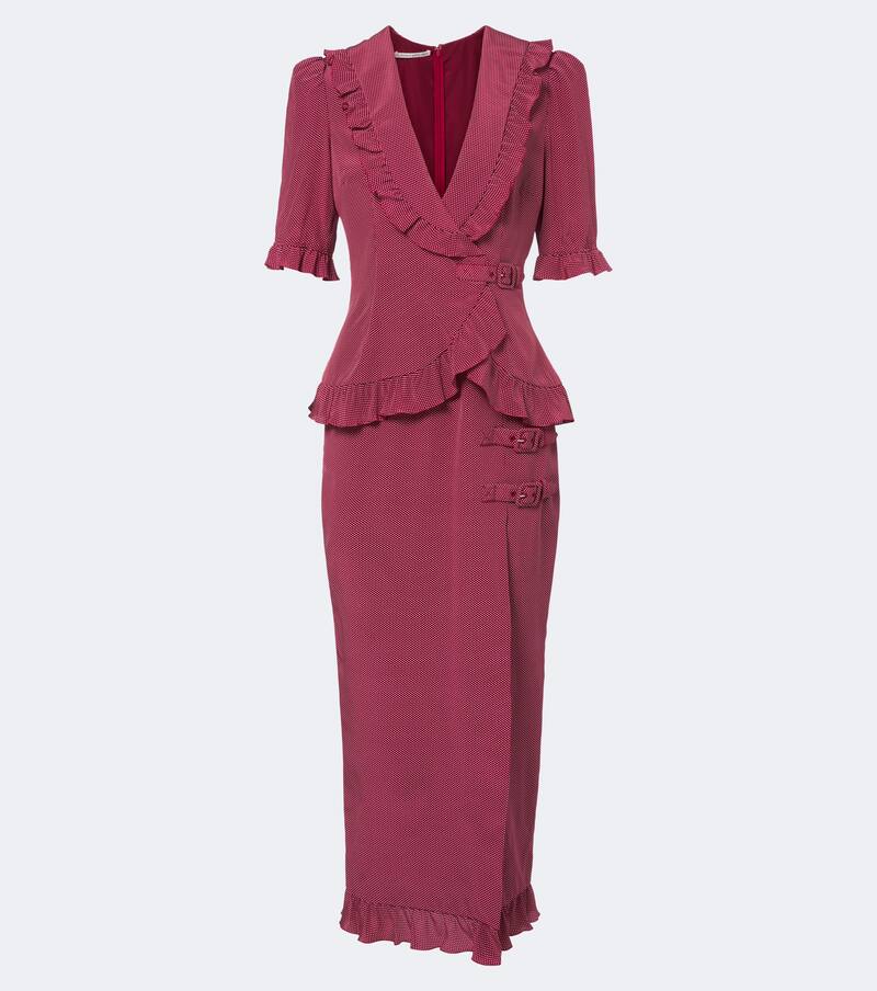 Ruffled polka-dot silk midi dress